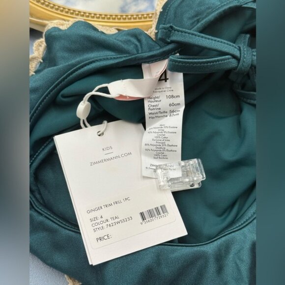 🆕 ZIMMERMANN KIDS 🧿 NWT Ginger Trim Frill 1PC, Teal Green - Sz 4Y - Picture 11 of 12